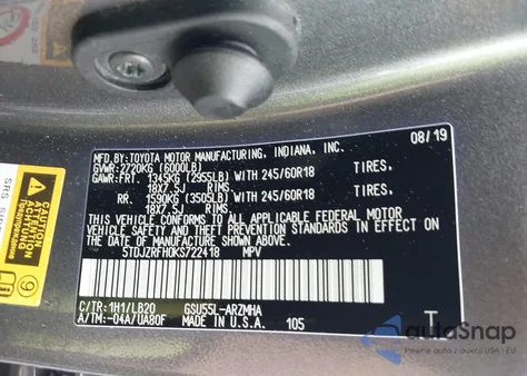 2019 Toyota Highlander Xle из США, поврежденный, VIN 5TDJZRFH0KS722418